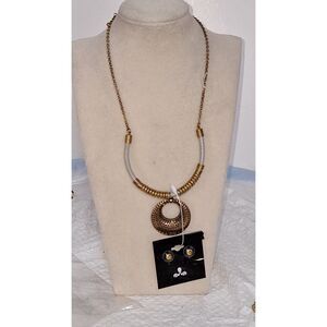 Tribal Inspired Necklace and Earring Set Bohemian Brassy Tone Ethnic Burnished